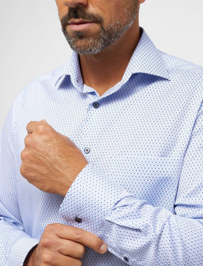 Geprinte Eterna overhemd lichtblauw comfort fit