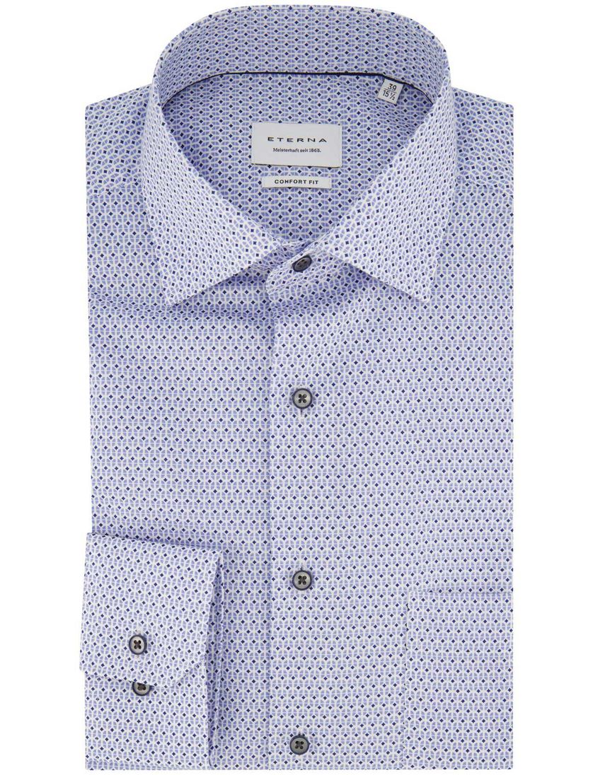 Geprinte Eterna overhemd lichtblauw comfort fit