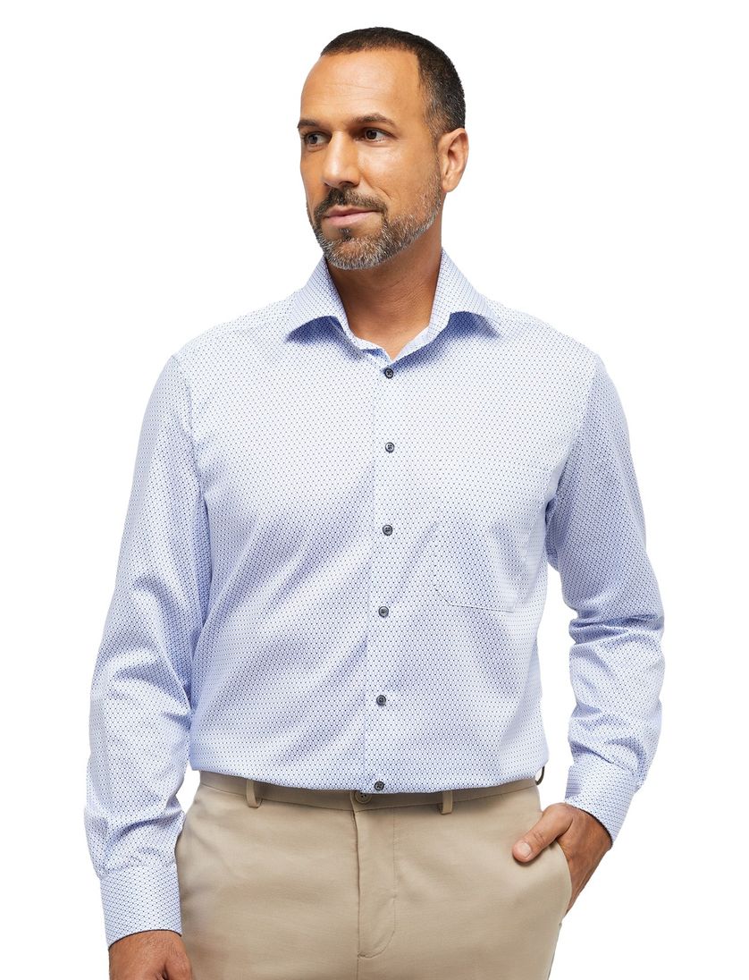 Geprinte Eterna overhemd lichtblauw comfort fit