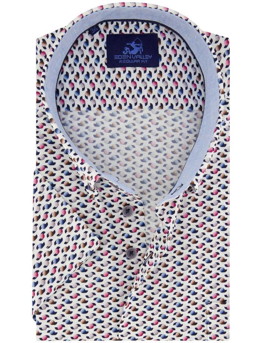Eden Valley overhemd korte mouw wit geprint wijde fit