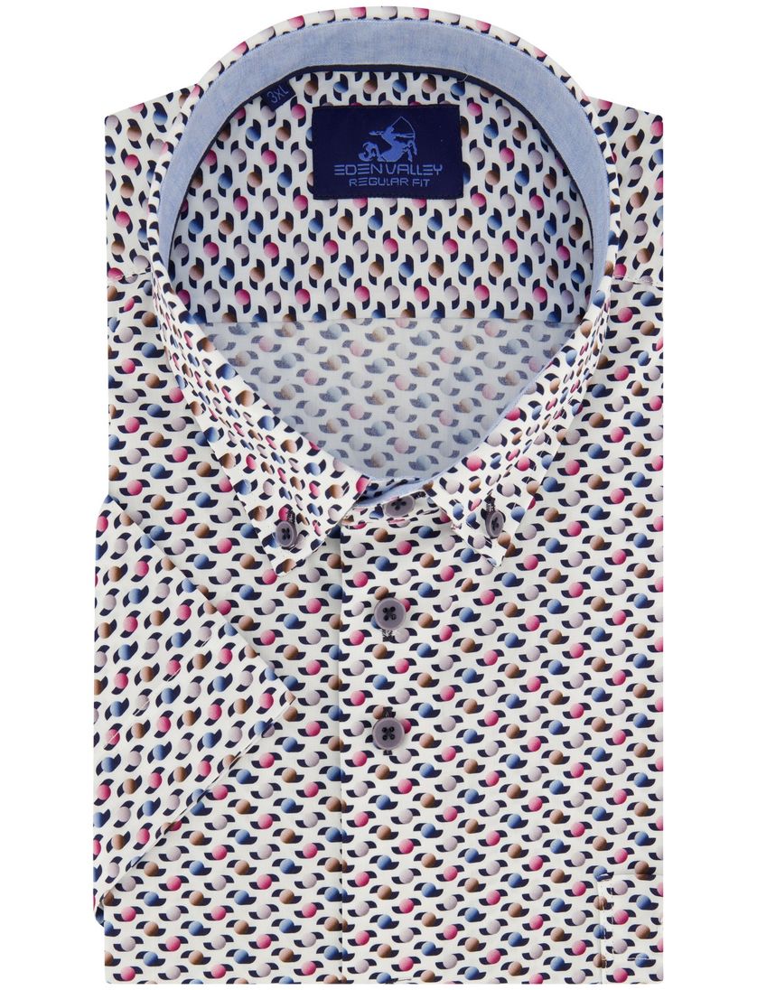 Eden Valley overhemd korte mouw wit geprint wijde fit
