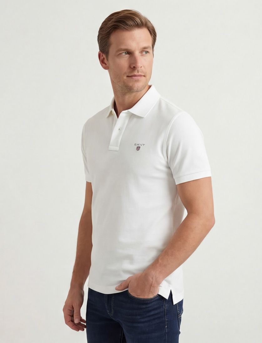 Gant polo wit effen katoen