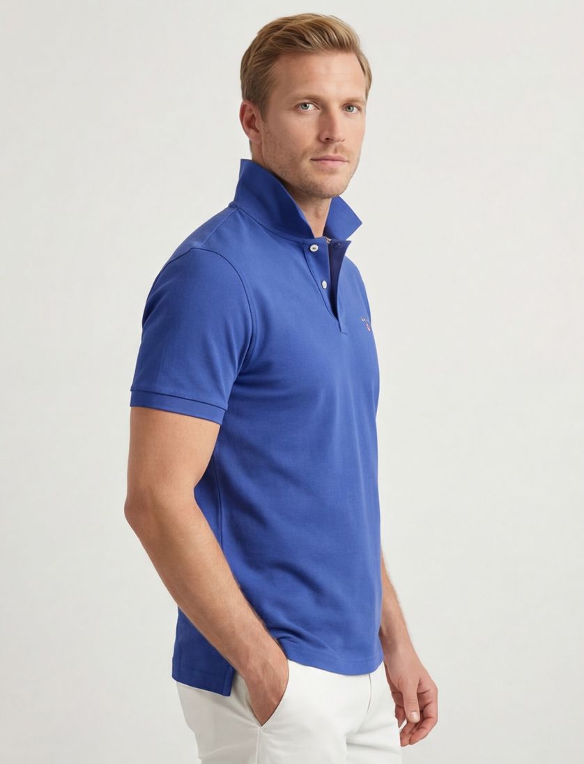 2-knoops Gant polo katoen regular fit blauw
