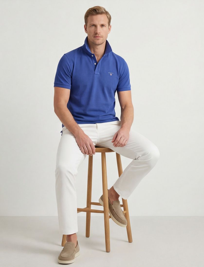 2-knoops Gant polo katoen regular fit blauw