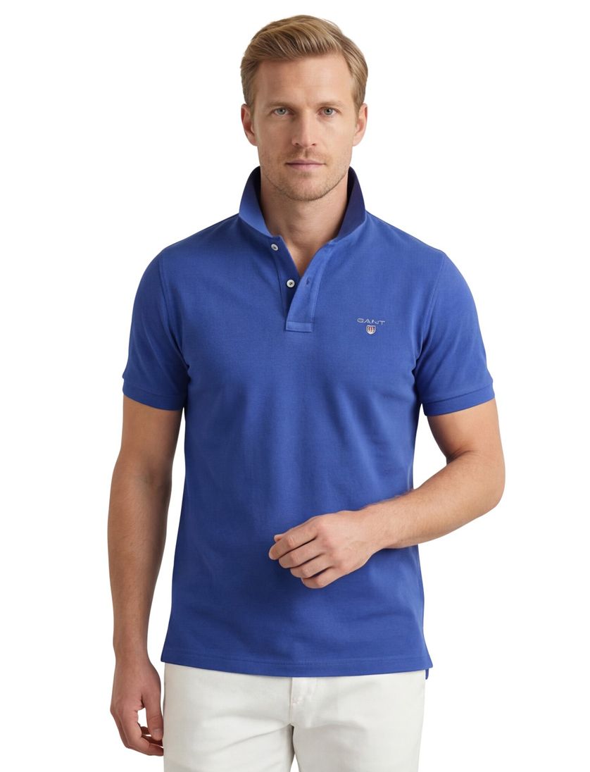 2-knoops Gant polo katoen regular fit blauw