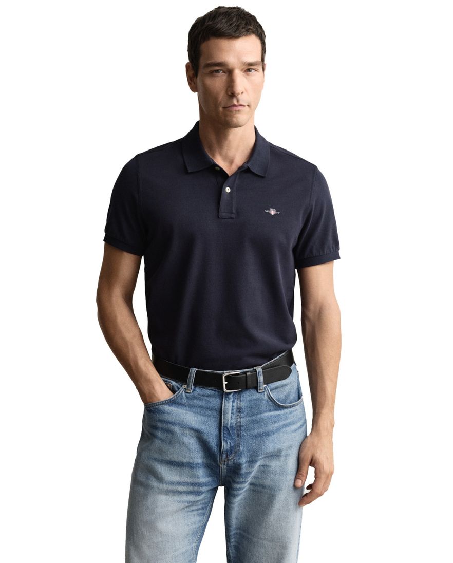 Gant polo normale fit donkerblauw effen
