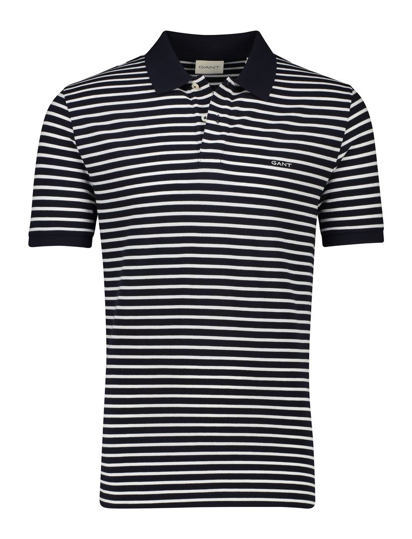 Katoenen Gant polo zwart gestreept normale fit