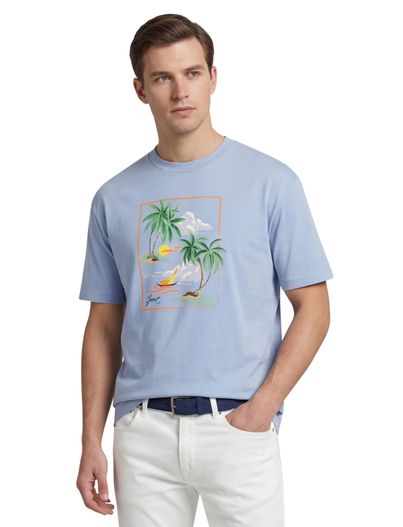 Gant Gant t-shirt lichtblauw effen met palmbomen opdruk