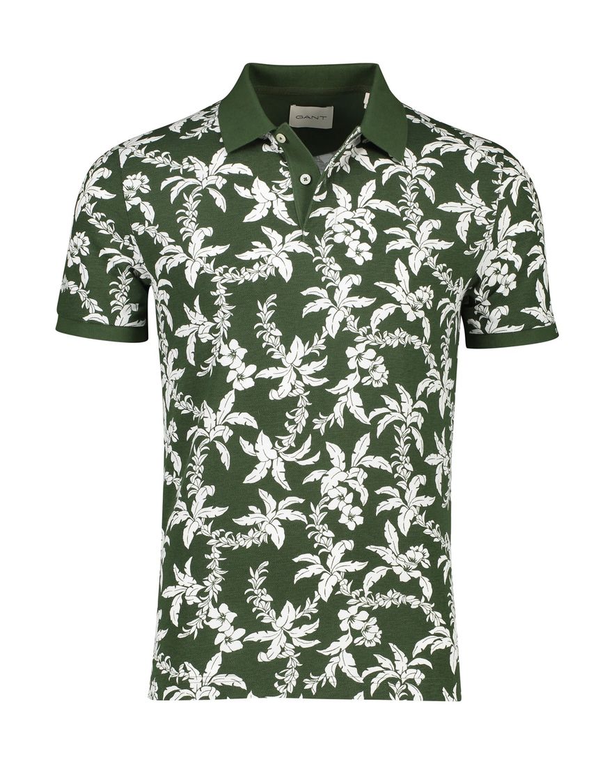 Gant polo donkergroen bladeren print