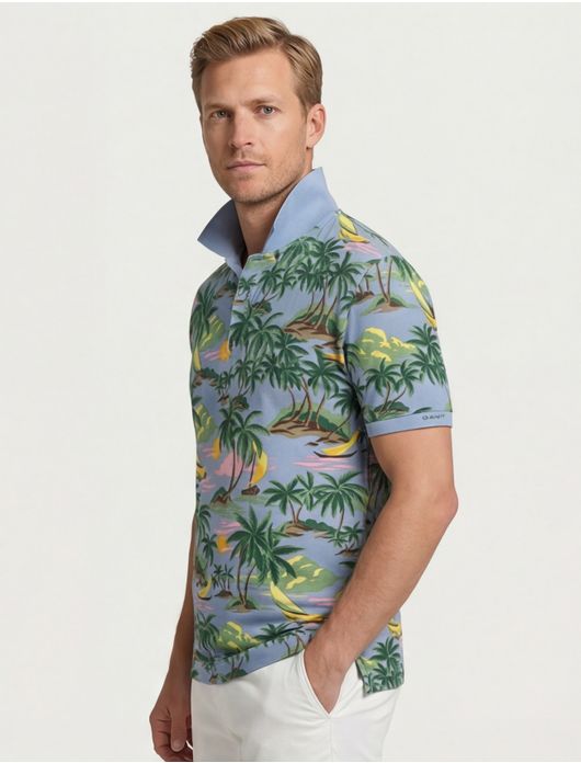 Gant polo lichtblauw geprint