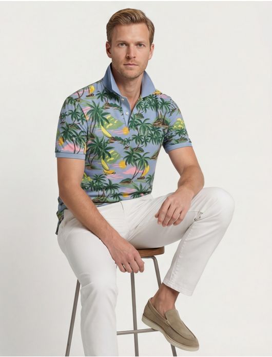 Gant polo lichtblauw geprint