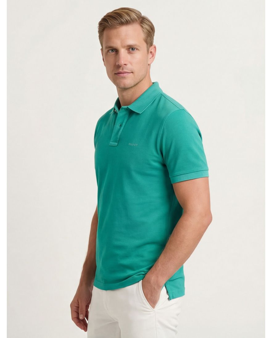 Gant polo normale fit lichtblauw effen katoen 2 knopen