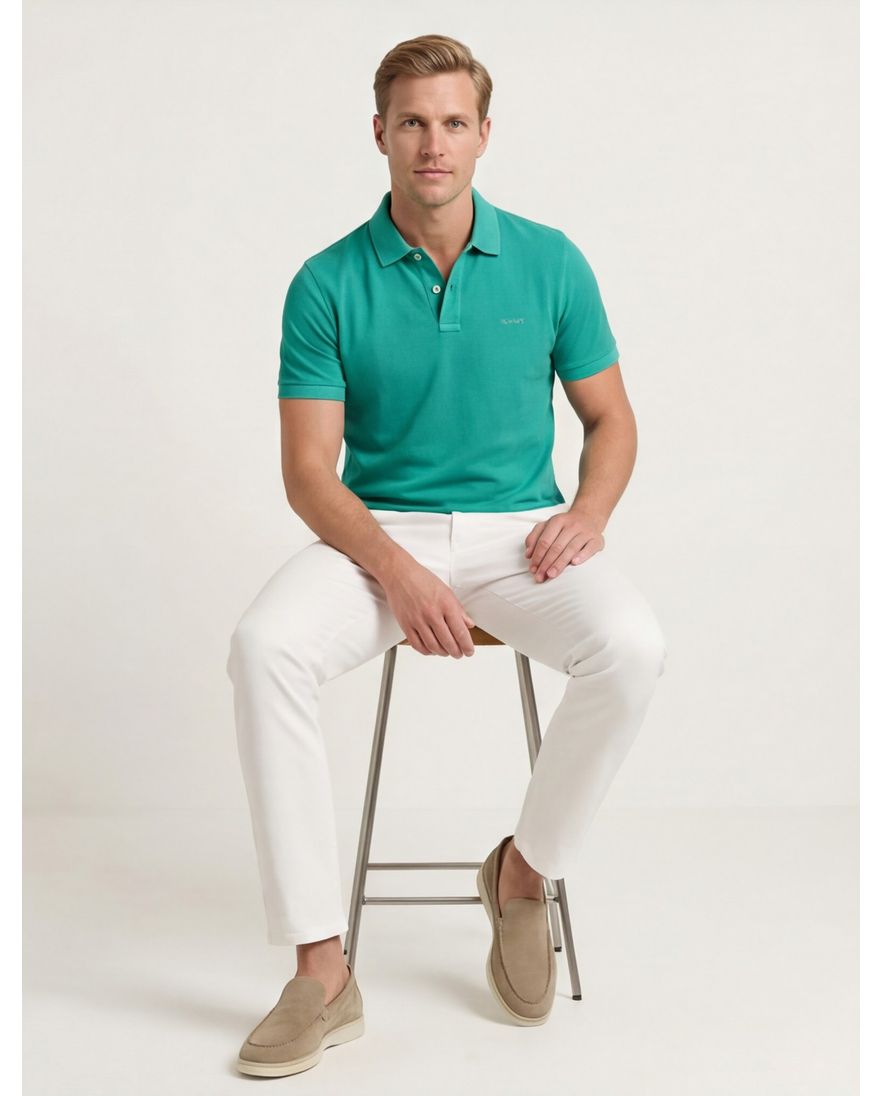 Gant polo normale fit lichtblauw effen katoen 2 knopen