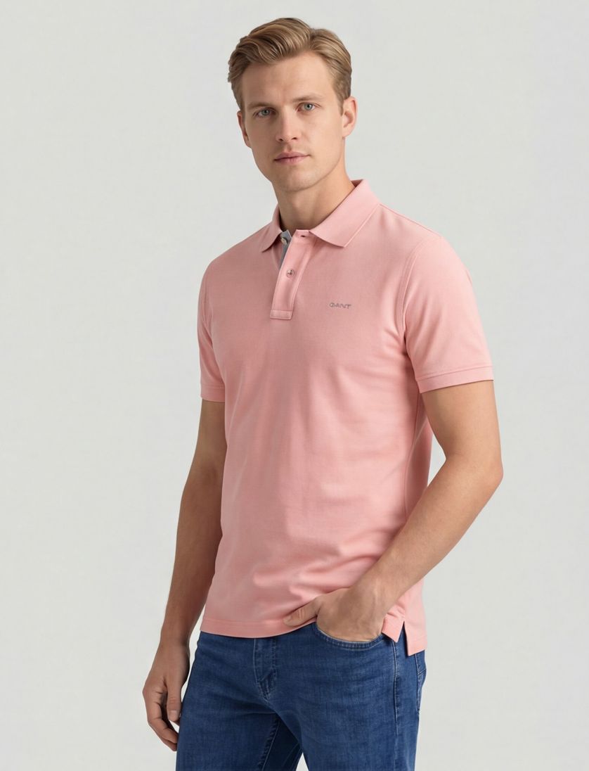 Gant polo slim fit roze effen met stretch
