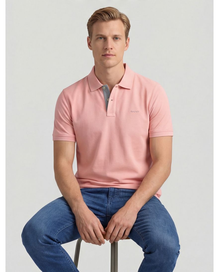 Gant polo slim fit roze effen katoen