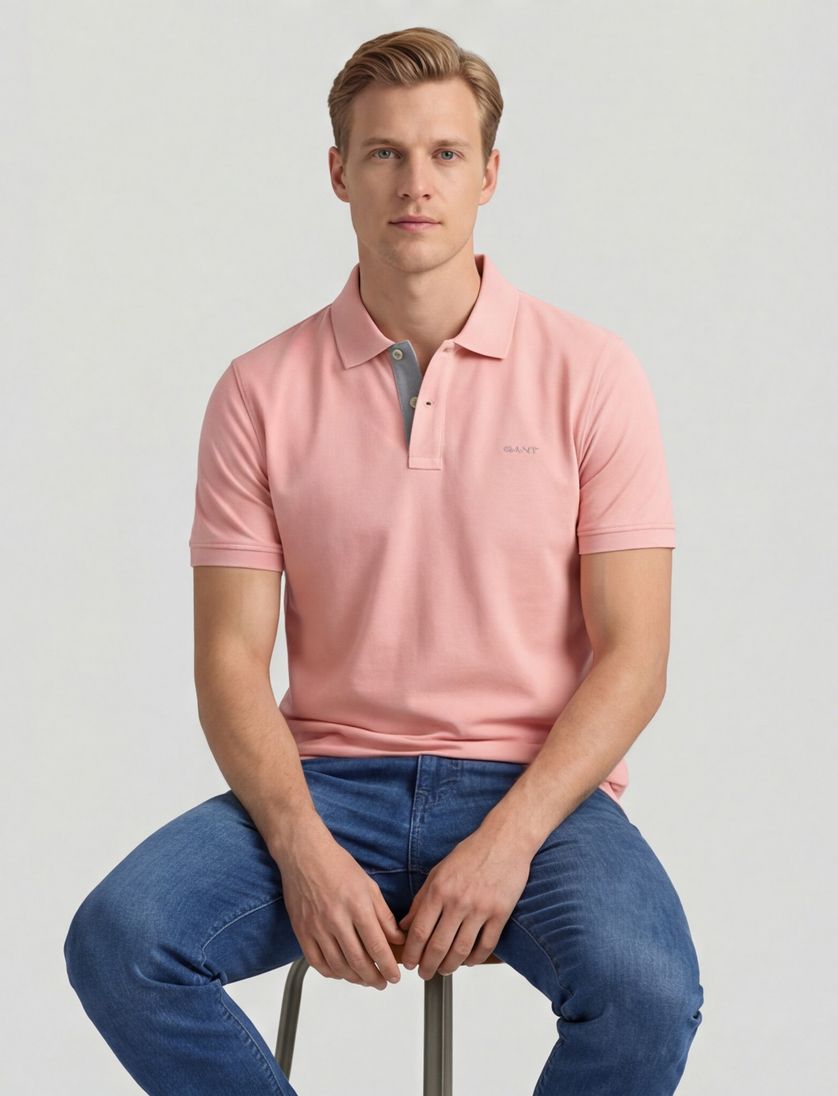 Gant polo slim fit roze effen met stretch