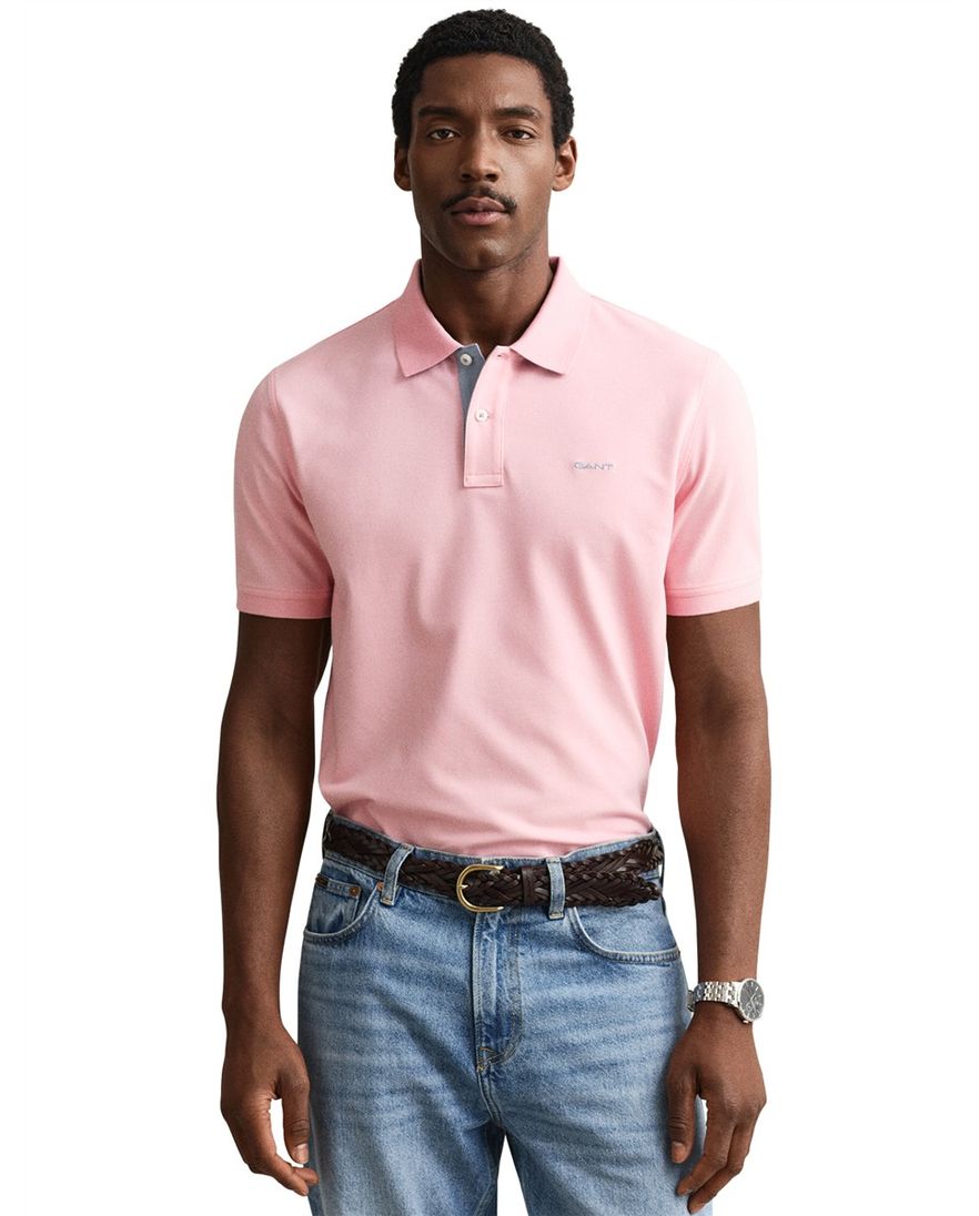 Gant polo slim fit roze effen katoen