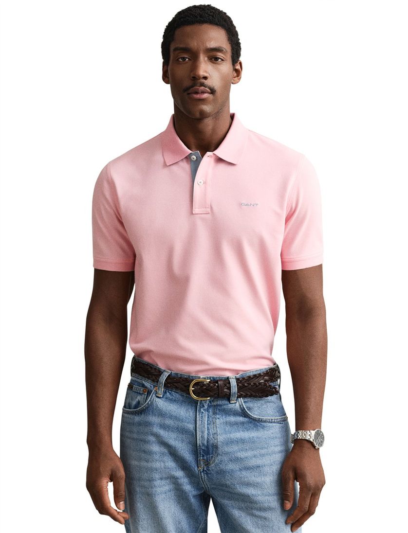 Gant polo slim fit roze effen met stretch