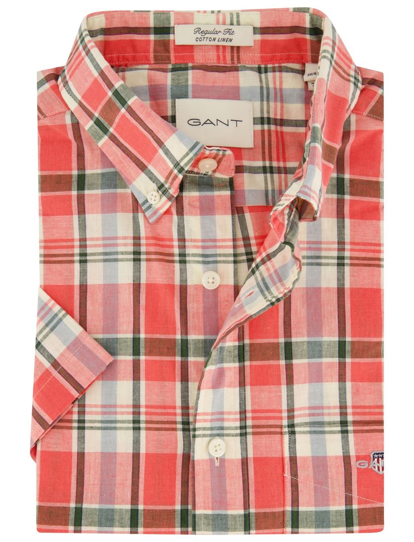 Gant regular fit overhemd roze geruit katoen korte mouw