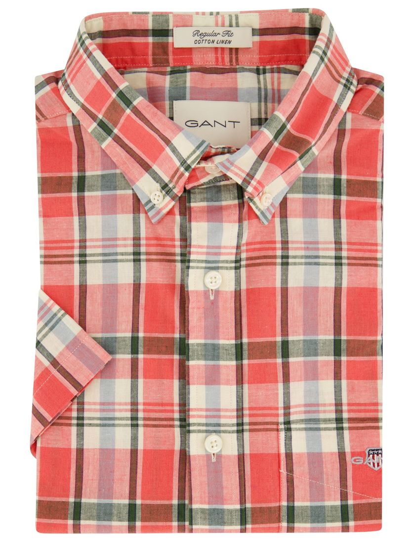 Gant regular fit overhemd roze geruit katoen korte mouw