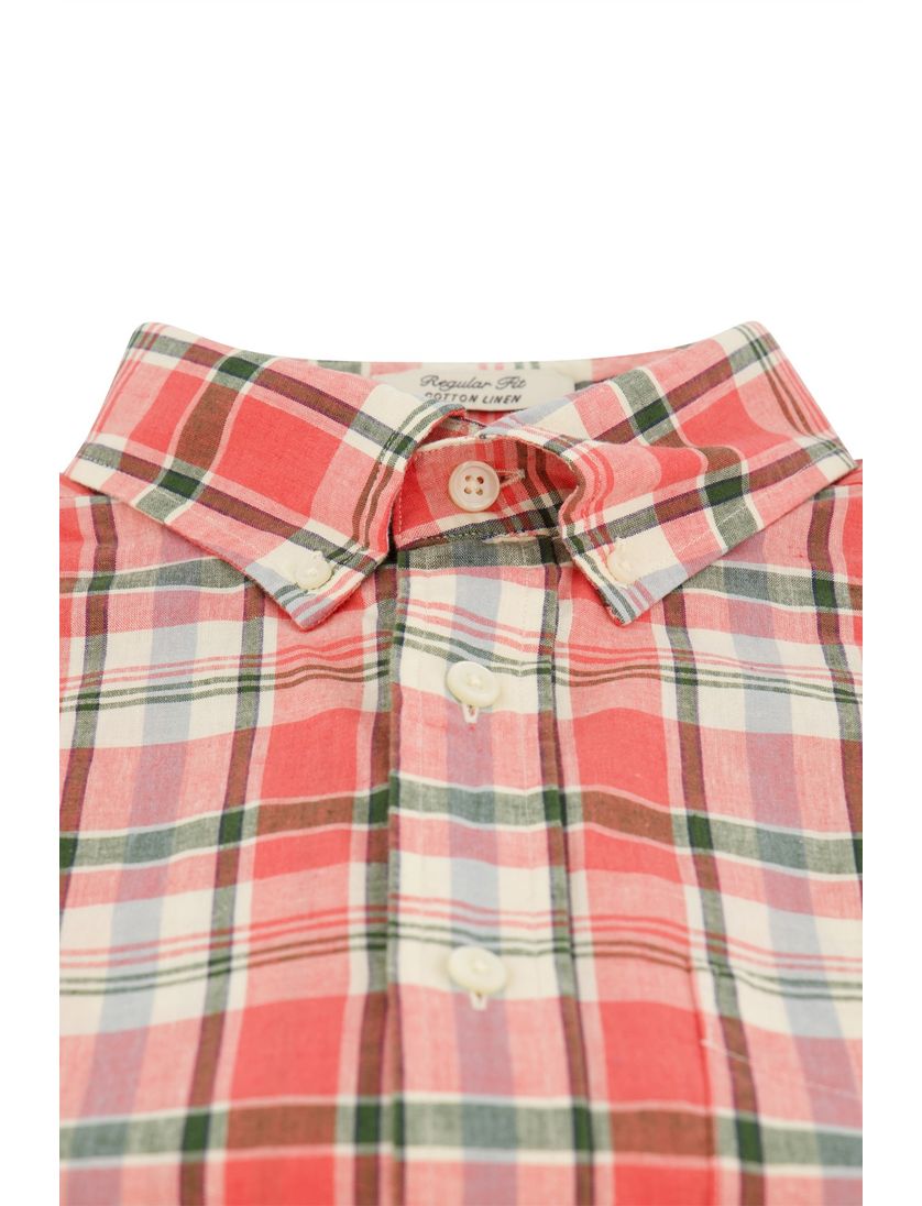 Gant regular fit overhemd roze geruit katoen korte mouw