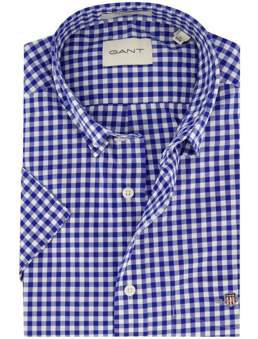 Gant overhemd korte mouw blauw geruit