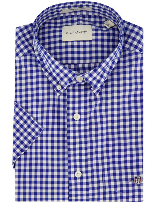 Gant overhemd korte mouw blauw geruit