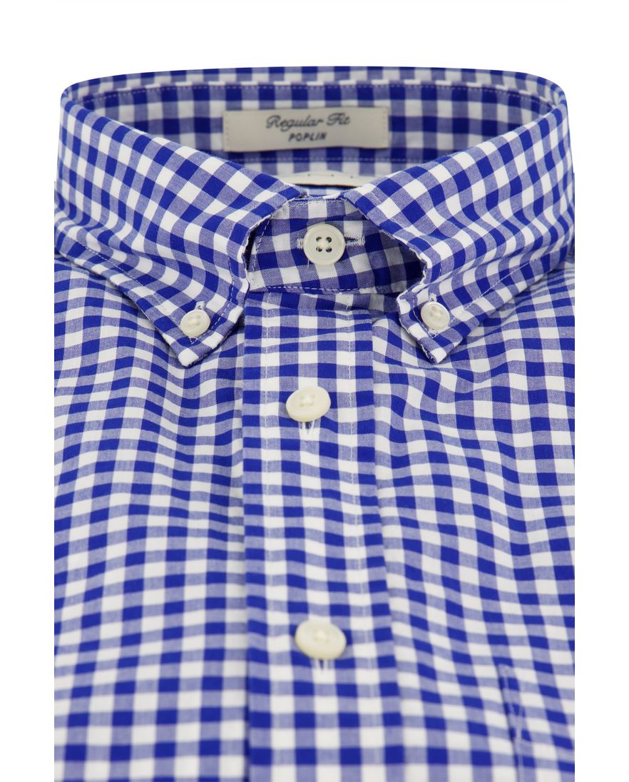 Gant overhemd korte mouw normale fit blauw geruit katoen