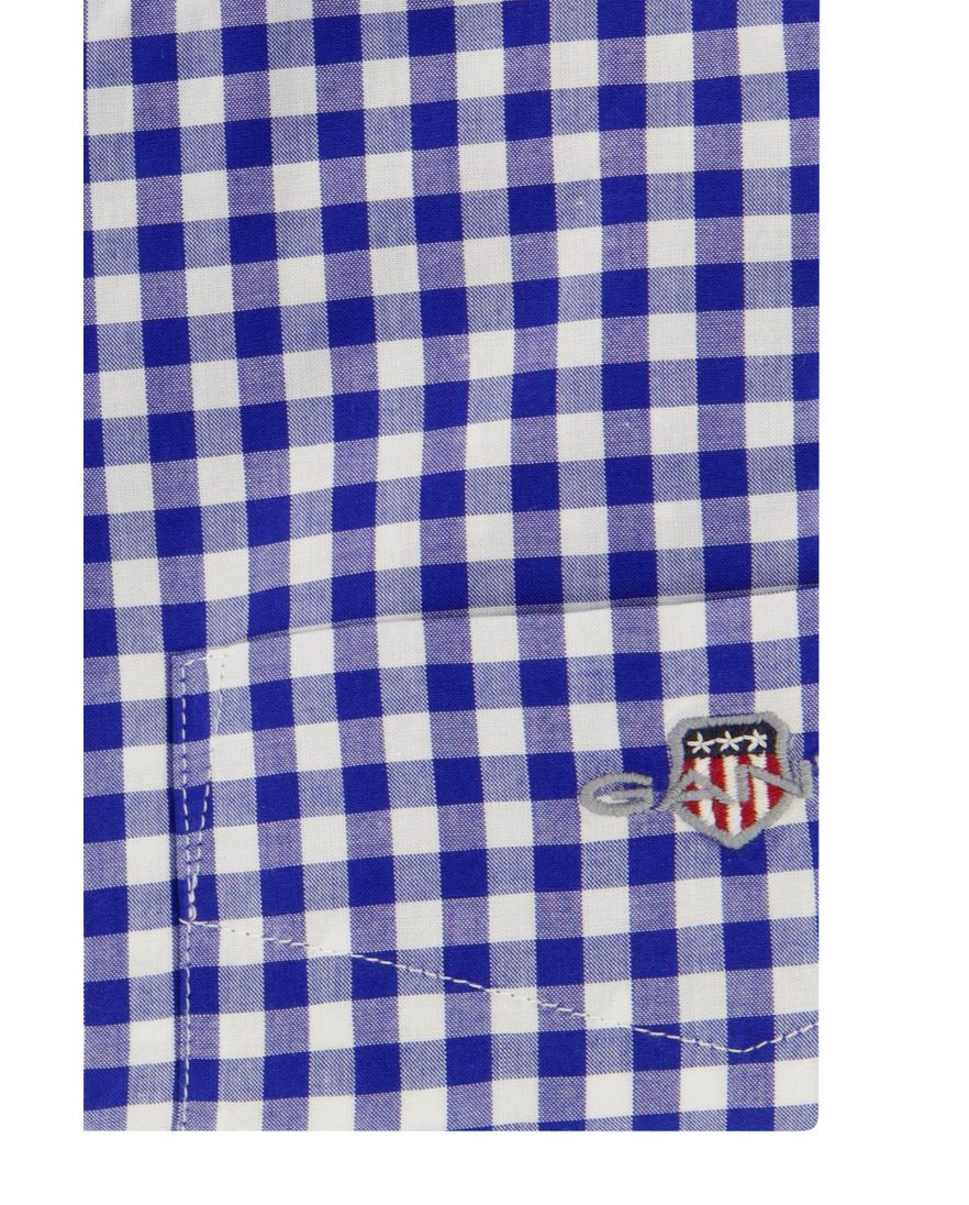 Gant overhemd korte mouw normale fit blauw geruit katoen