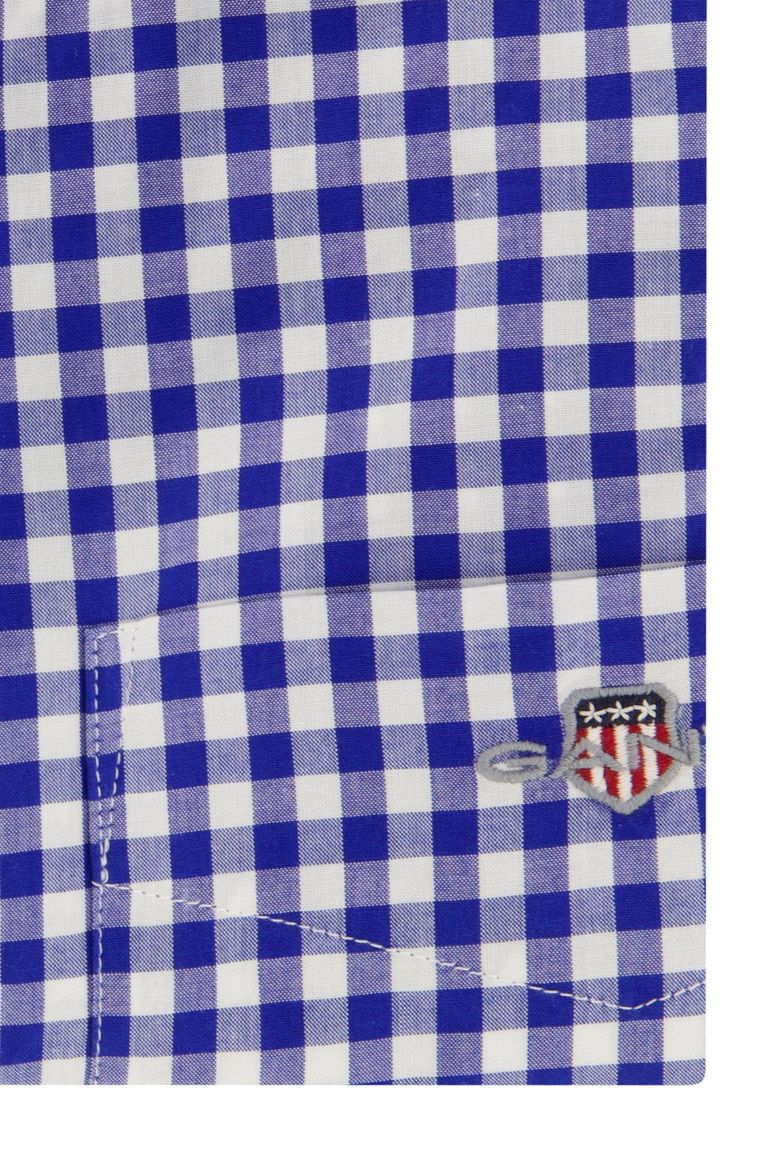 Gant overhemd korte mouw normale fit blauw geruit katoen