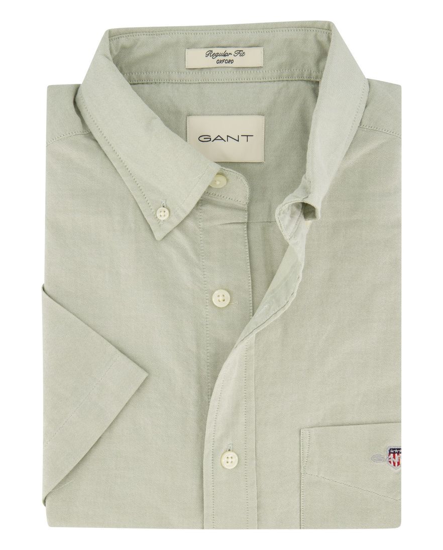 Gant casual overhemd korte mouw regular fit lichtgroen effen katoen
