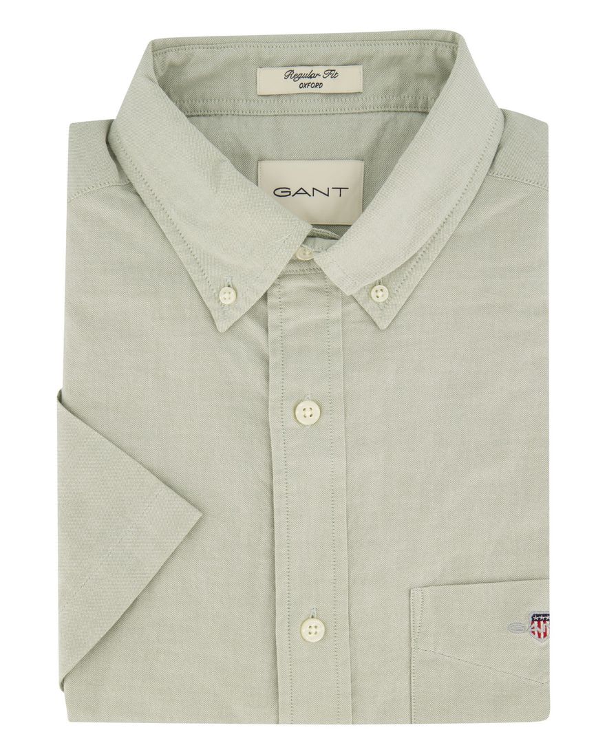 Gant casual overhemd korte mouw regular fit lichtgroen effen katoen