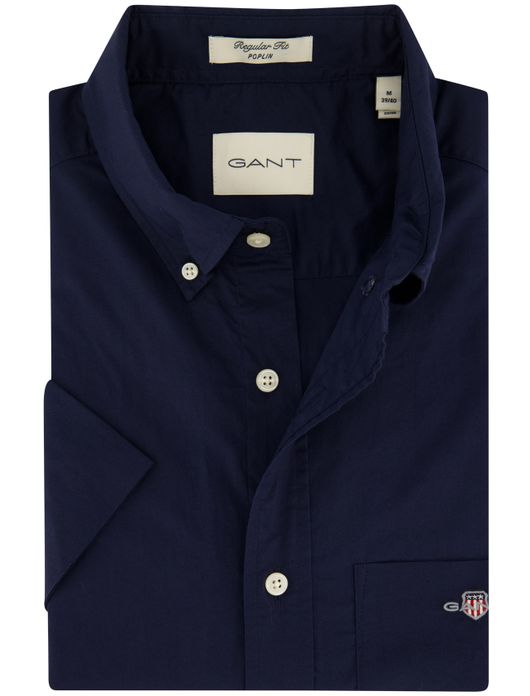 Gant overhemd korte mouw donkerblauw