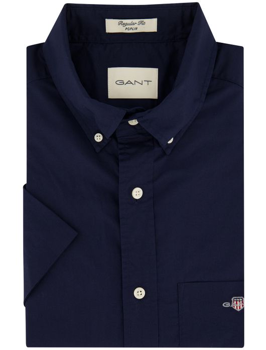 Gant overhemd korte mouw donkerblauw