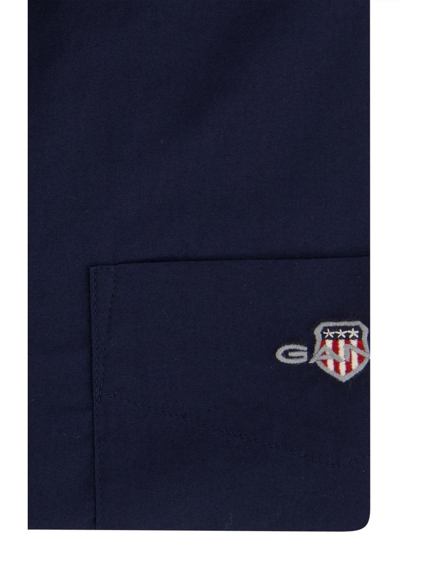 Katoenen Gant overhemd korte mouw effen donkerblauw normale fit