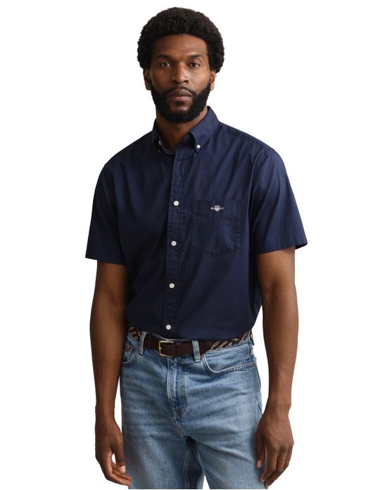 Gant overhemd korte mouw donkerblauw