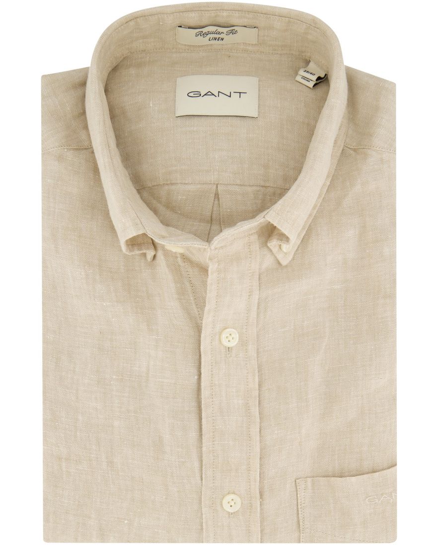 Gant casual overhemd Regular Fit beige effen 100% linnen