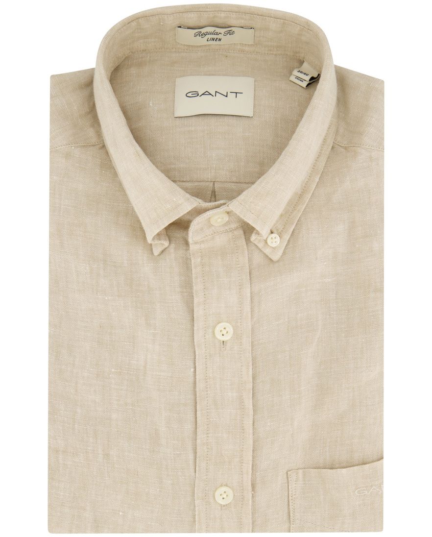 Gant casual overhemd Regular Fit beige effen 100% linnen