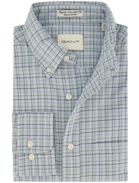 Gant overhemd blauw geruit Untucked Fit