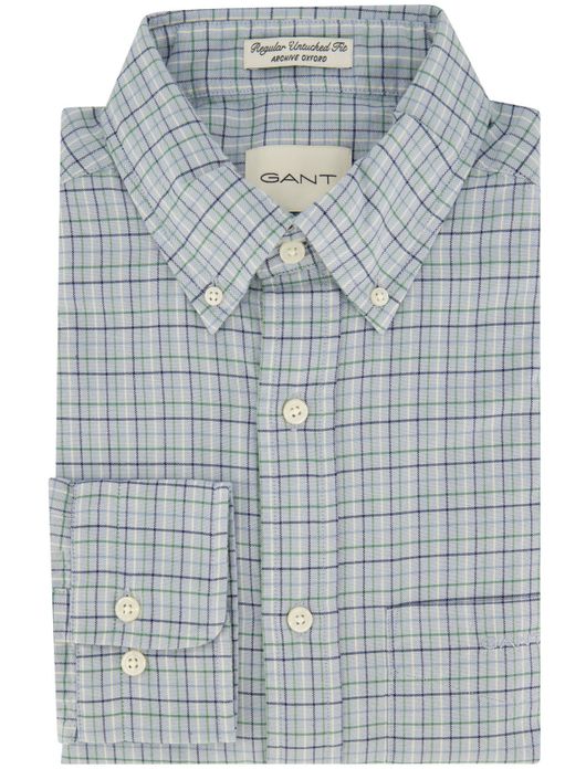 Gant overhemd blauw geruit Untucked Fit