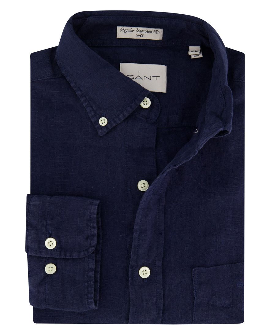 Gant donkerblauw overhemd regular fit linnen