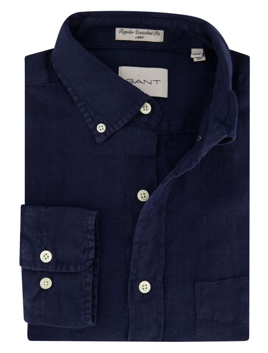 Gant overhemd donkerblauw linnen