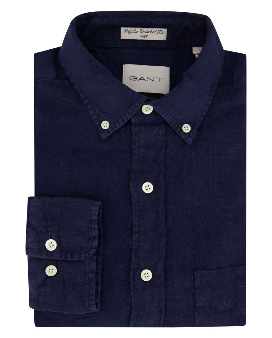 Gant donkerblauw overhemd regular fit linnen