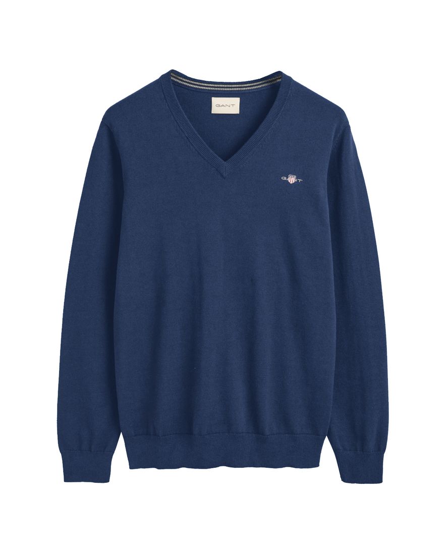 Gant trui regular fit katoen v-hals blauw