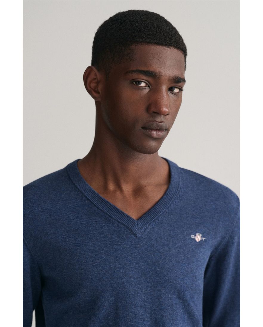 Gant trui regular fit katoen v-hals blauw