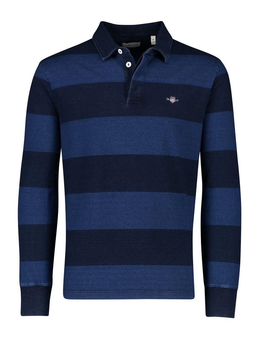 Gant katoenen trui rugby blauw gestreept 3-knoops