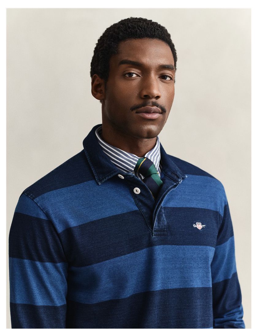Gant katoenen trui rugby blauw gestreept 3-knoops