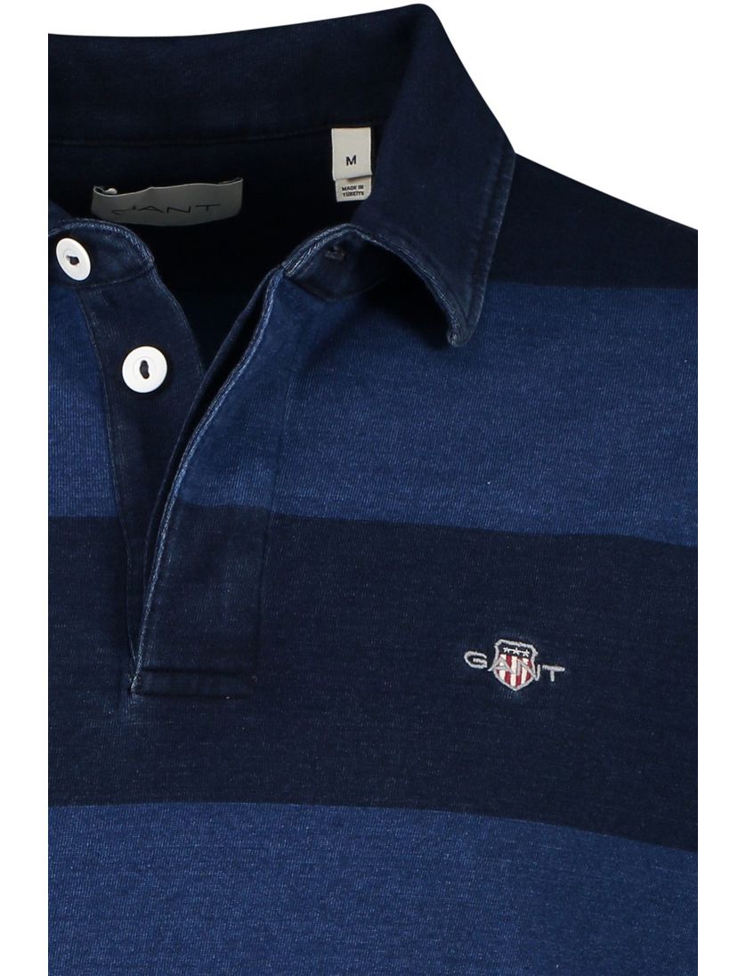 Gant katoenen trui rugby blauw gestreept 3-knoops