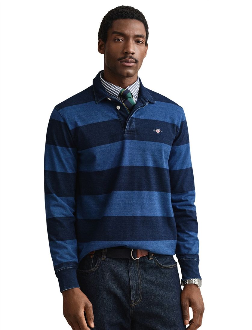 Gant katoenen trui rugby blauw gestreept 3-knoops