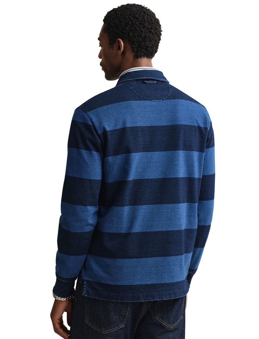 Gant katoenen trui rugby blauw gestreept 3-knoops